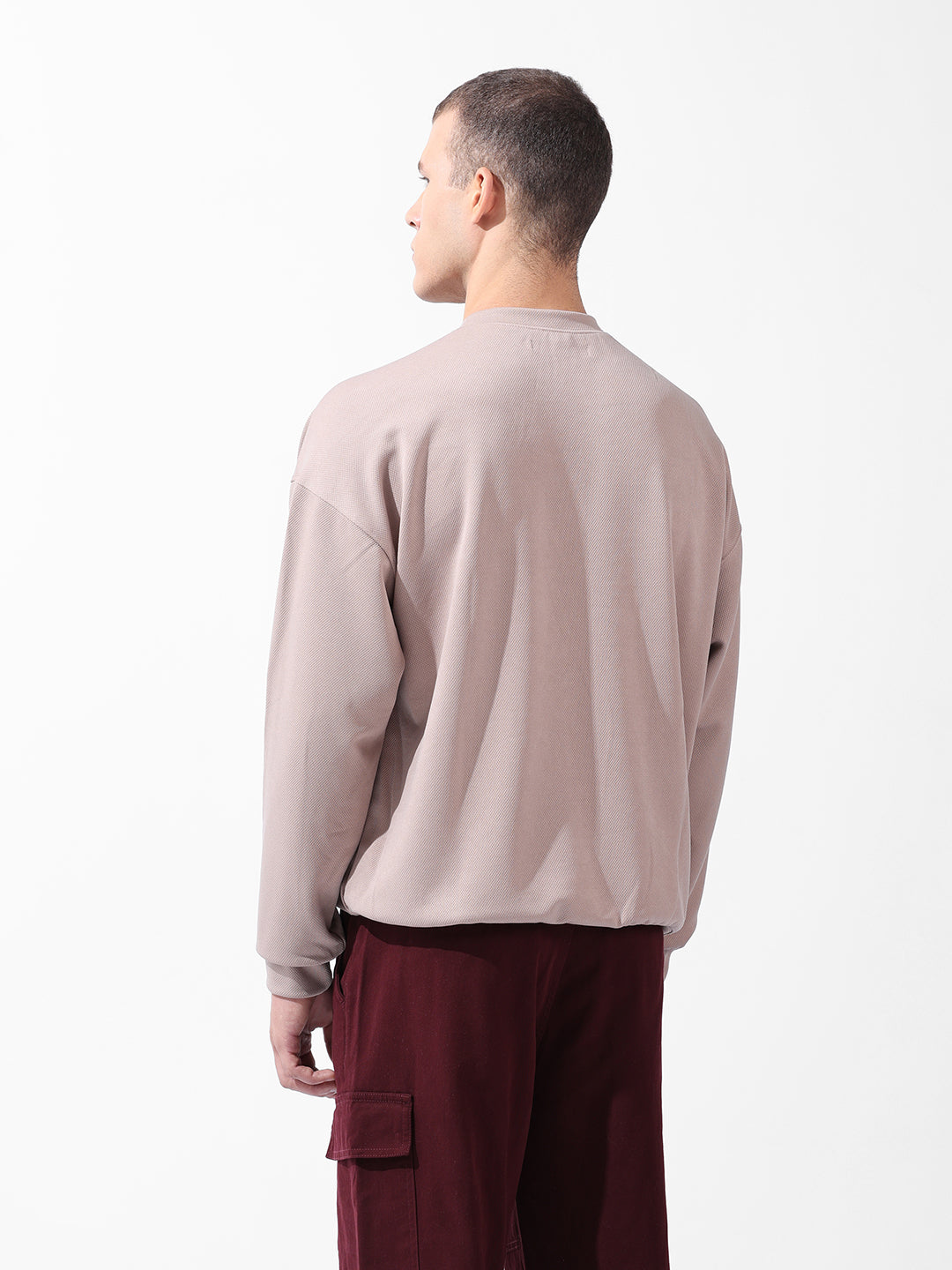 Men's White Relaxed Fit Textured Street Sweatshirt