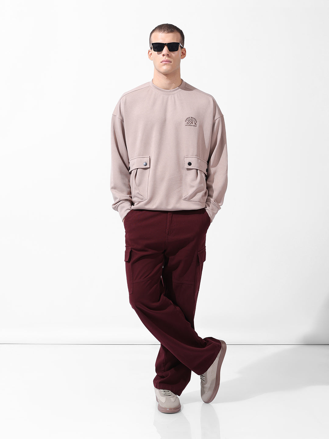 Men's White Relaxed Fit Textured Street Sweatshirt