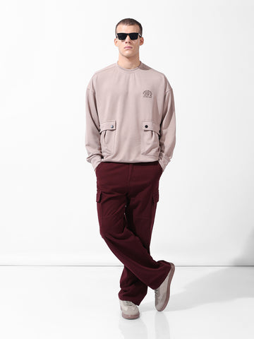 Men's White Relaxed Fit Textured Street Sweatshirt