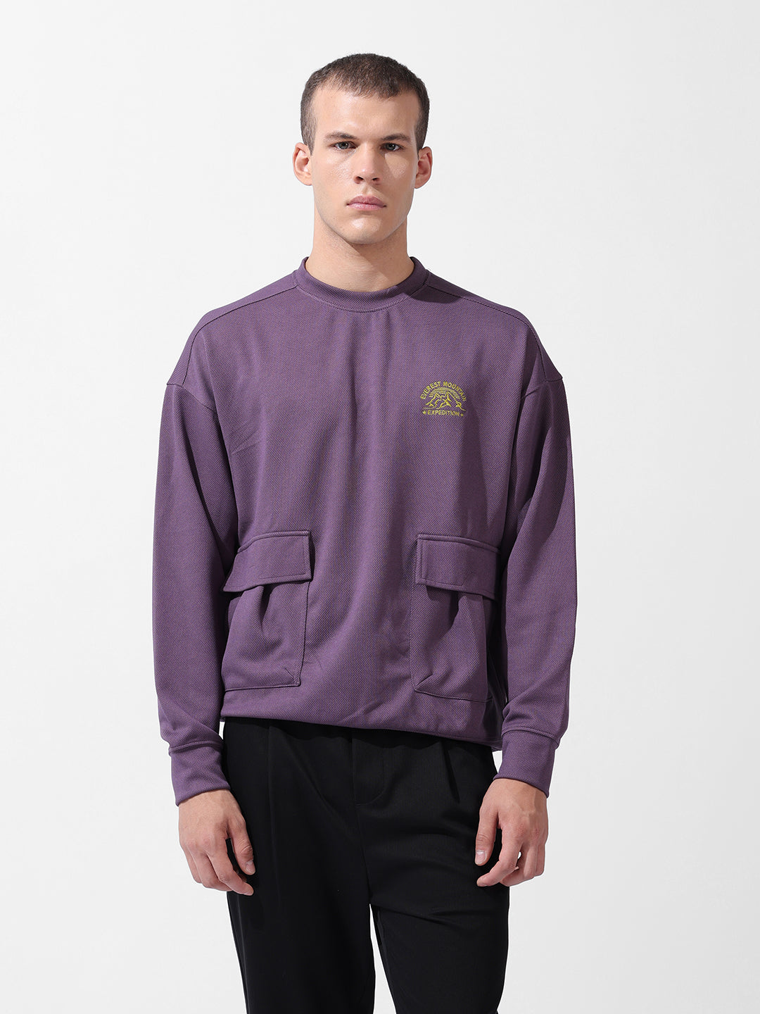 Men's Purple Relaxed Fit Textured Street Sweatshirt