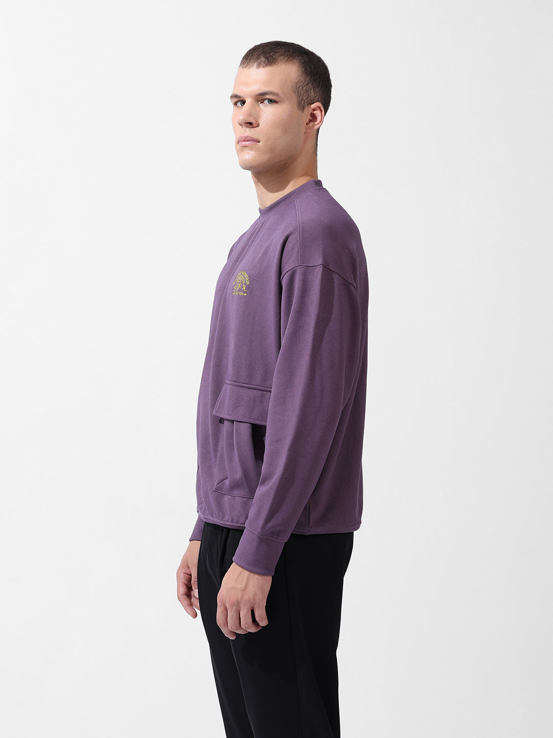 Men's Purple Relaxed Fit Textured Street Sweatshirt