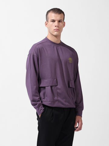 Men's Purple Relaxed Fit Textured Street Sweatshirt