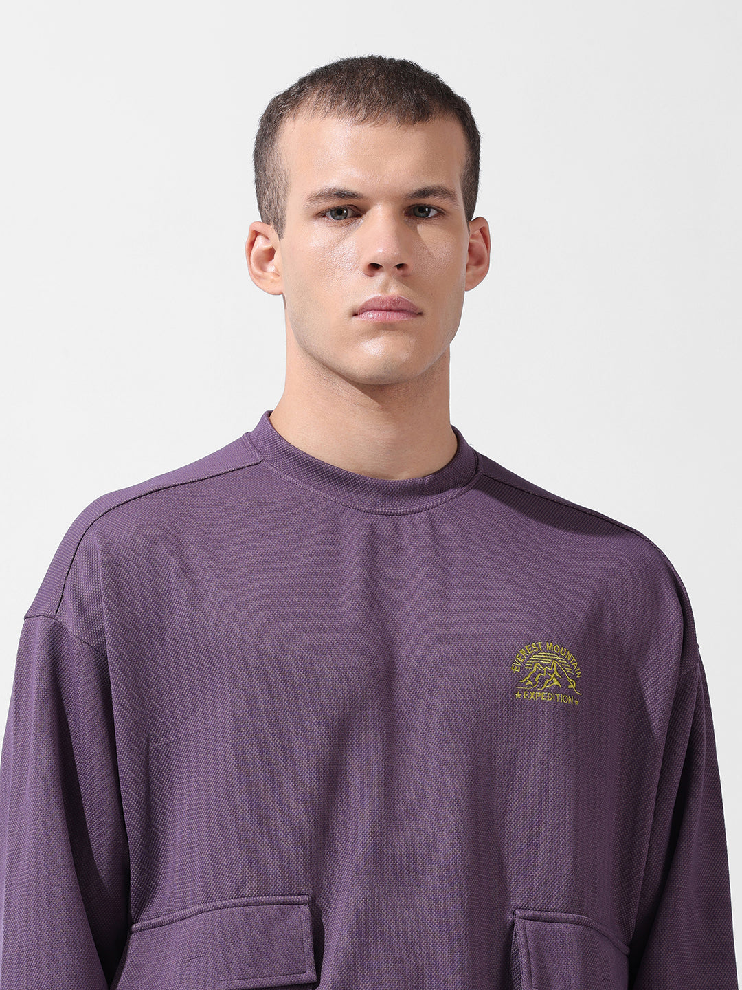 Men's Purple Relaxed Fit Textured Street Sweatshirt