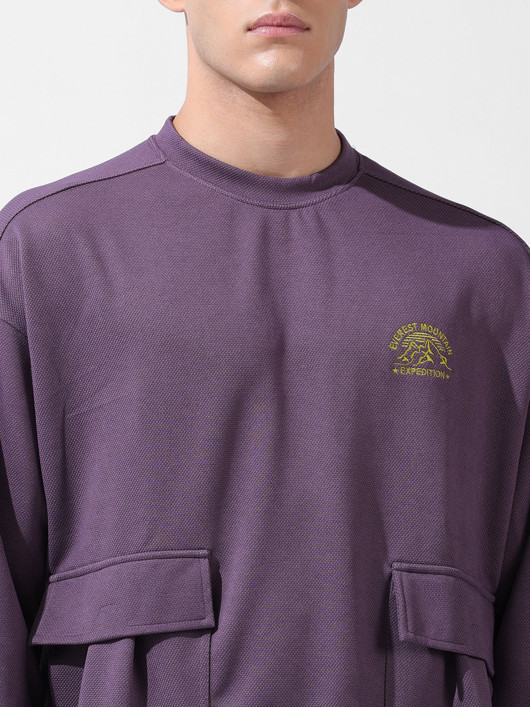 Men's Purple Relaxed Fit Textured Street Sweatshirt