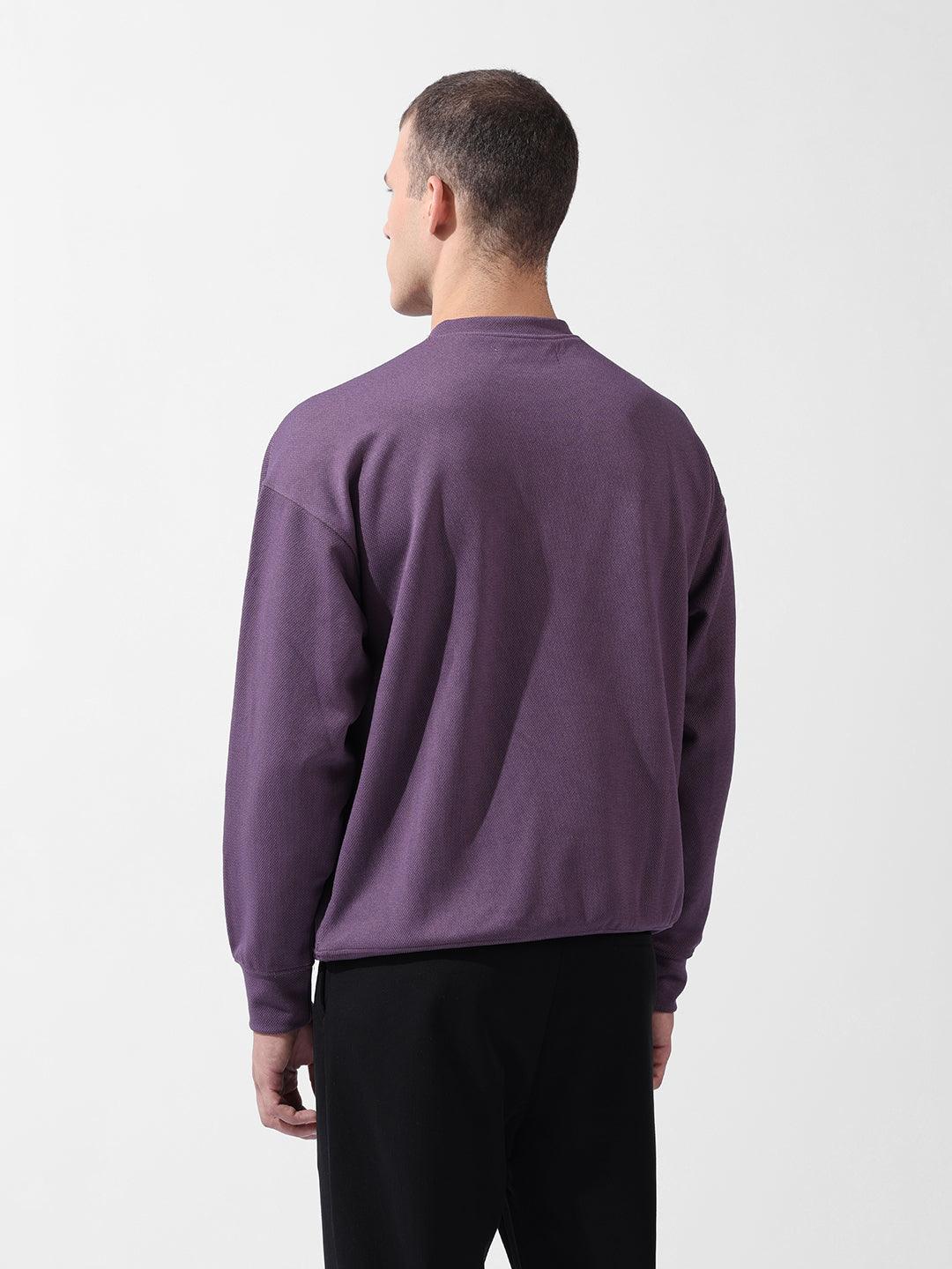 Men's Purple Relaxed Fit Textured Street Sweatshirt