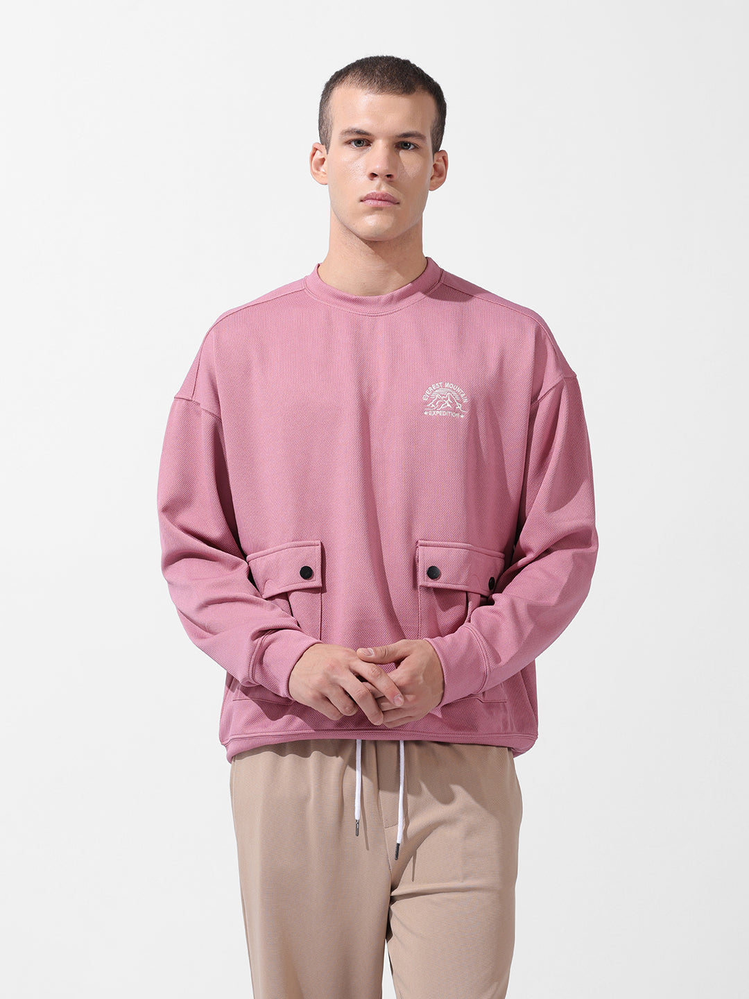 Men's Brown Relaxed Fit Textured Street Sweatshirt