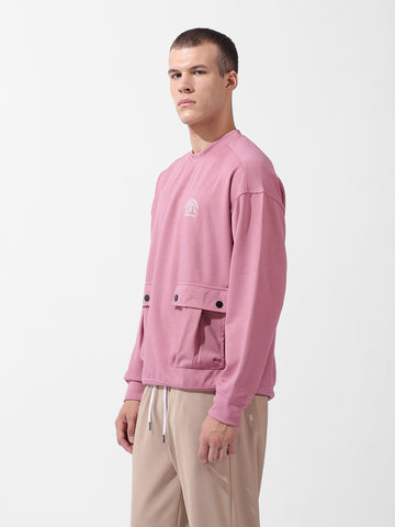 Men's Brown Relaxed Fit Textured Street Sweatshirt