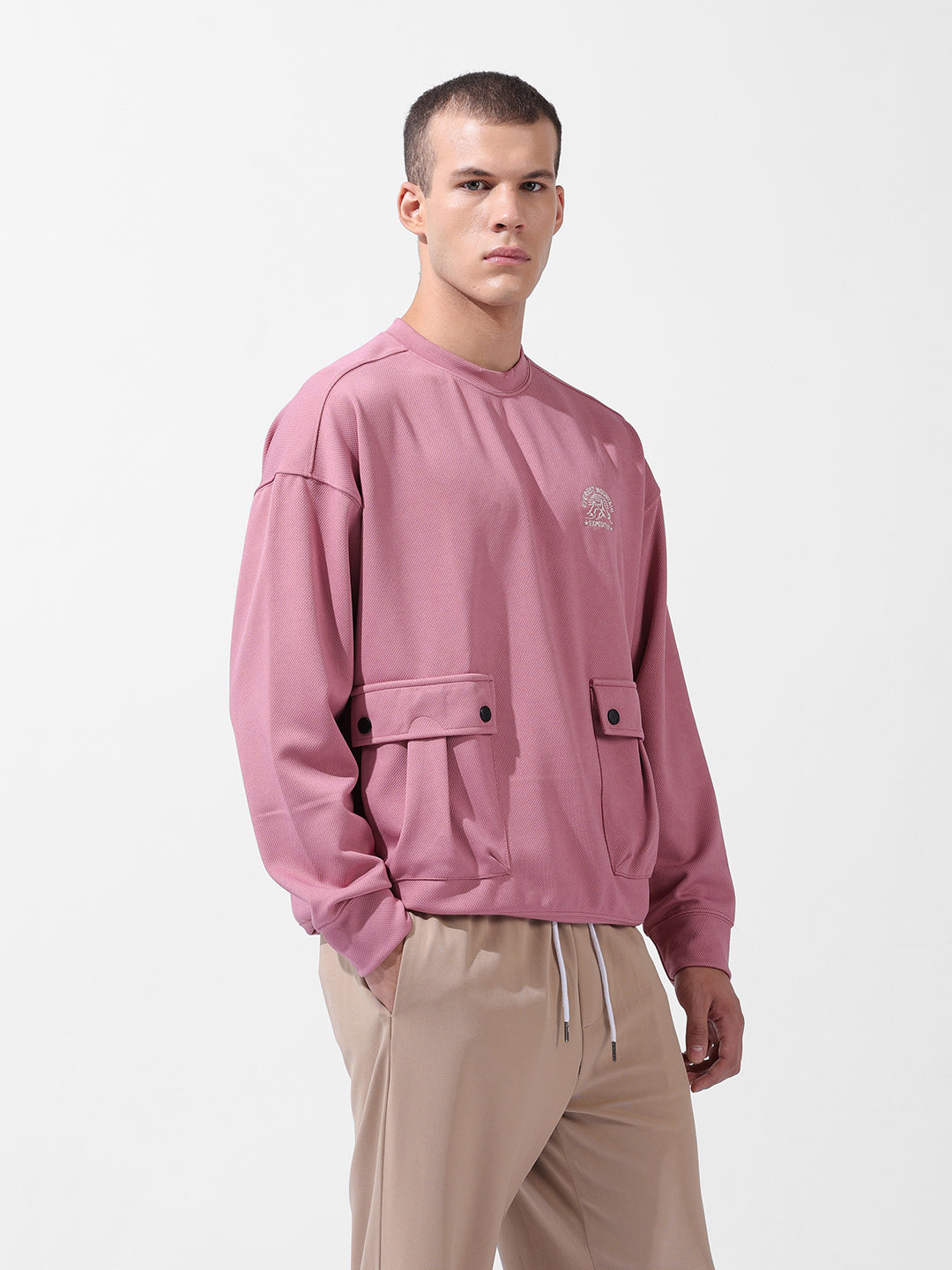 Men's Brown Relaxed Fit Textured Street Sweatshirt