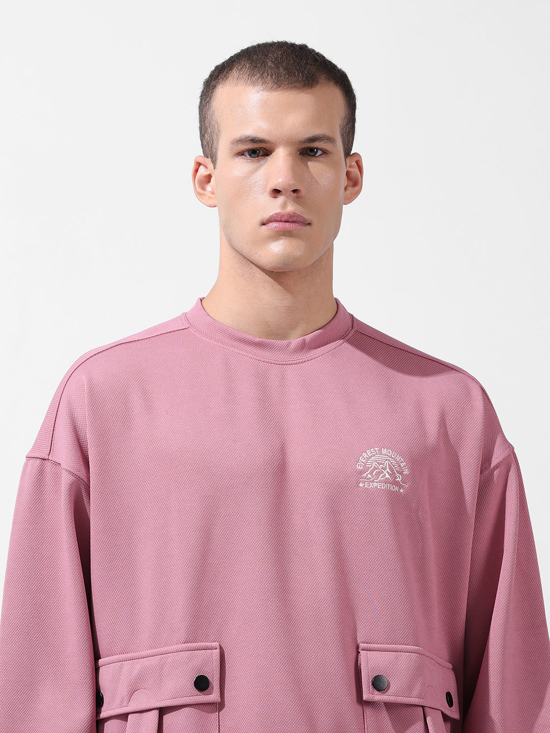 Men's Brown Relaxed Fit Textured Street Sweatshirt