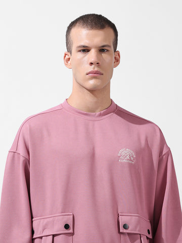 Men's Brown Relaxed Fit Textured Street Sweatshirt