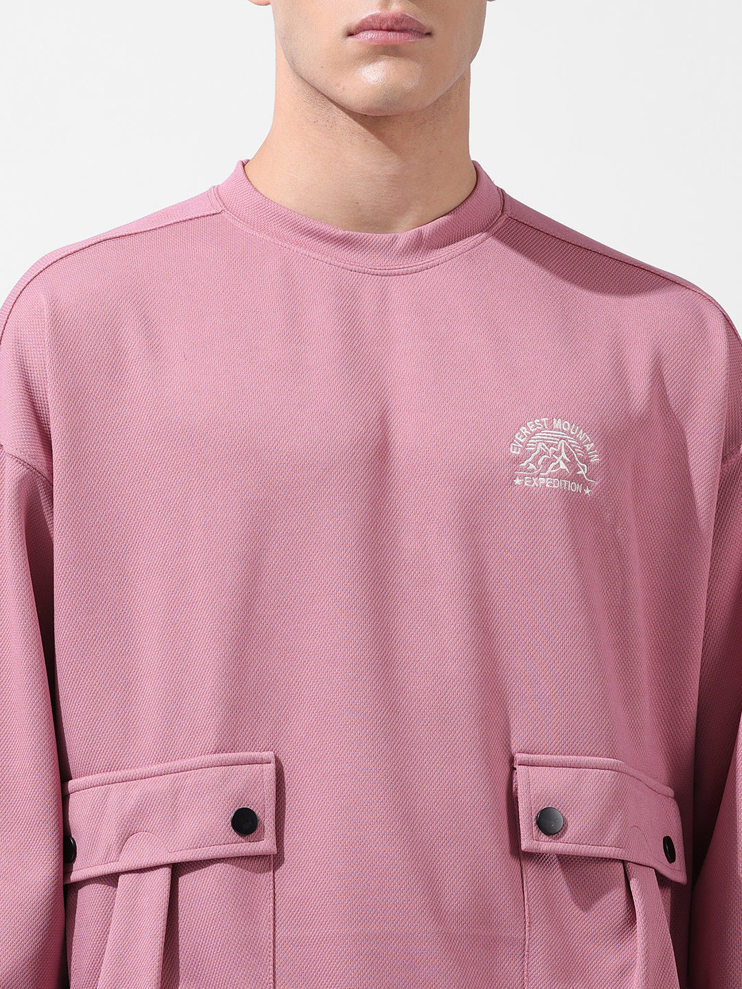 Men's Brown Relaxed Fit Textured Street Sweatshirt
