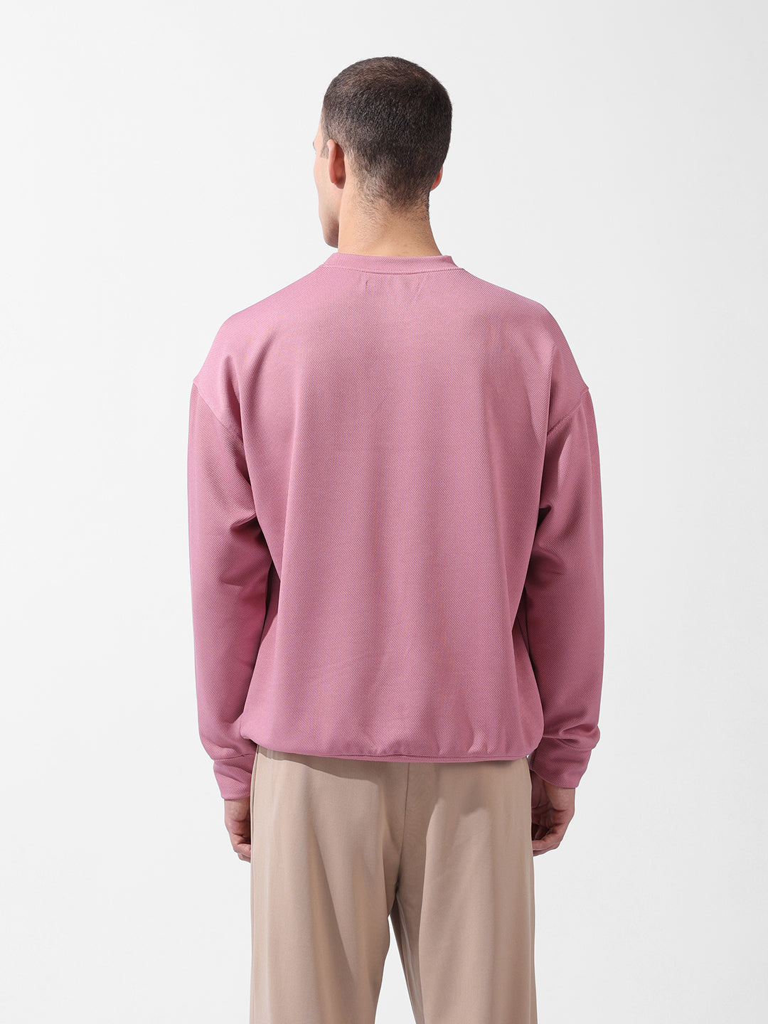 Men's Brown Relaxed Fit Textured Street Sweatshirt