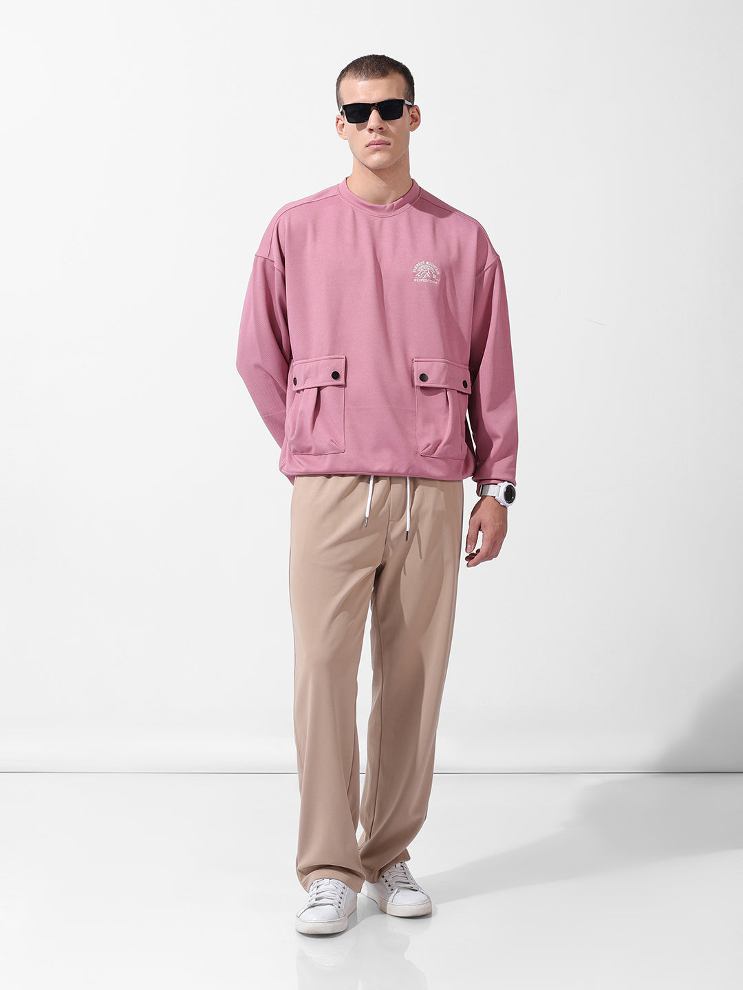 Men's Brown Relaxed Fit Textured Street Sweatshirt