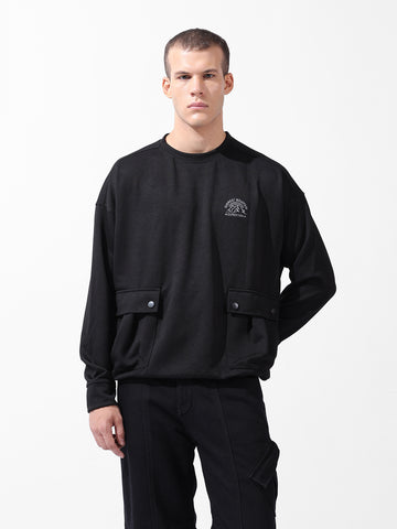 Men's Black Relaxed Fit Textured Street Sweatshirt