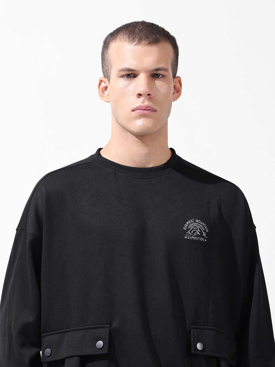 Men's Black Relaxed Fit Textured Street Sweatshirt