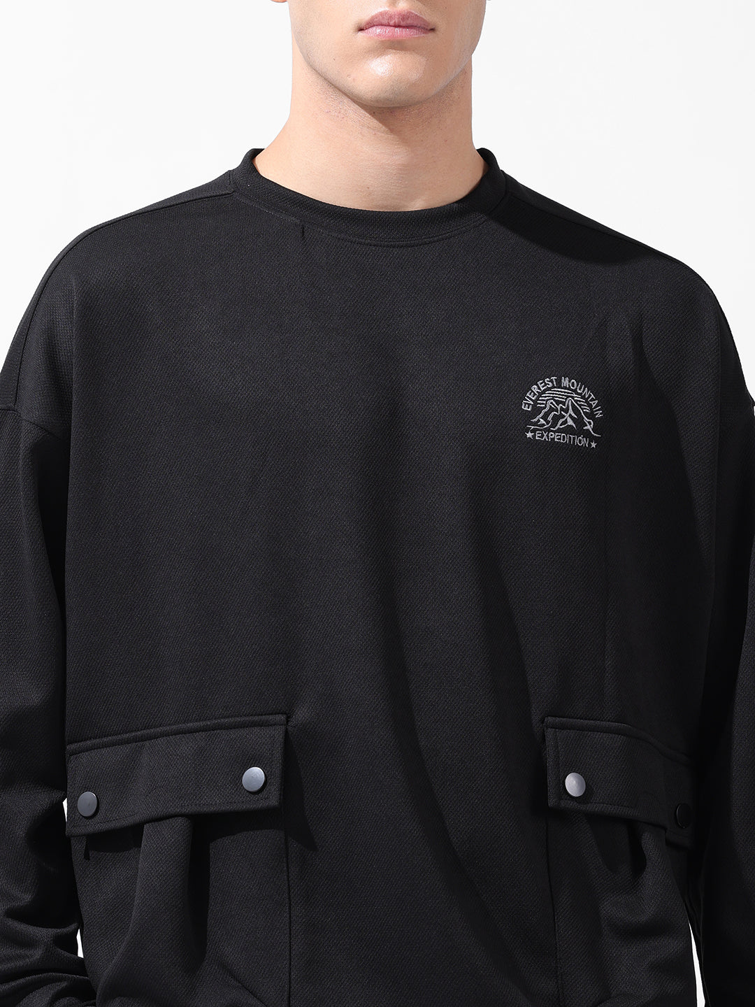Men's Black Relaxed Fit Textured Street Sweatshirt