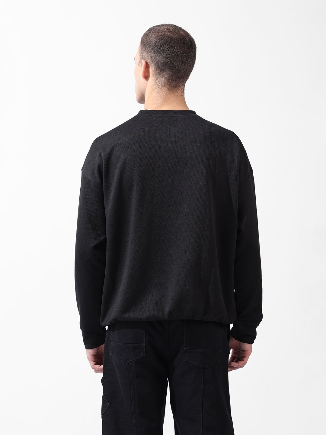 Men's Black Relaxed Fit Textured Street Sweatshirt
