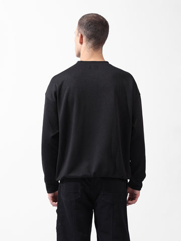 Men's Black Relaxed Fit Textured Street Sweatshirt