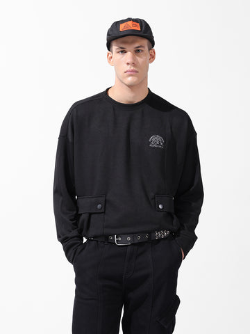 Men's Black Relaxed Fit Textured Street Sweatshirt