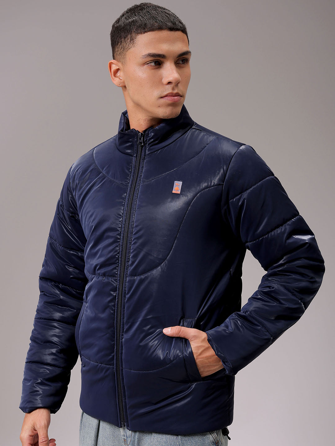 Men's Blue Slim Fit Solid Jacket