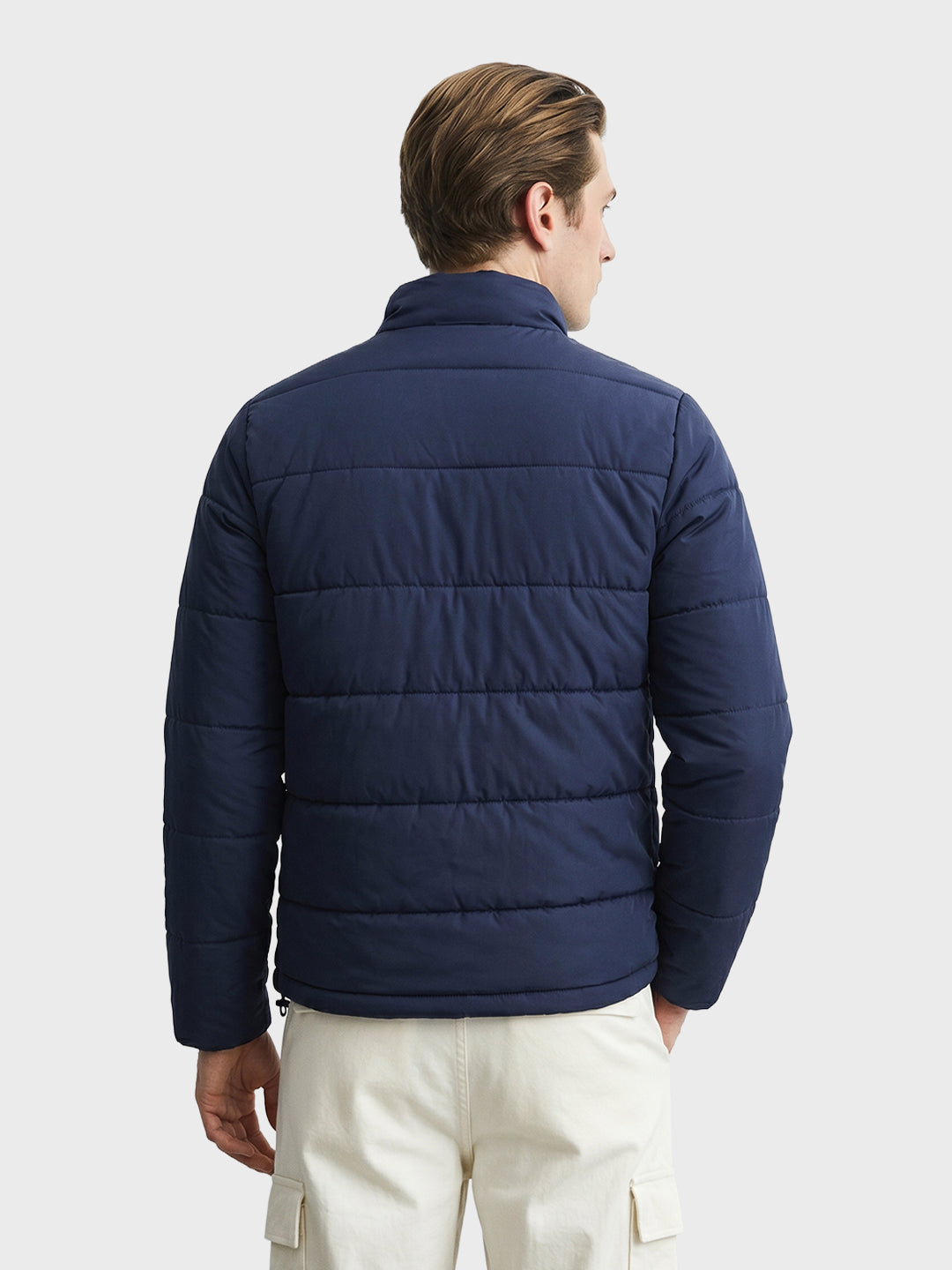 Men's Blue Slim Fit Solid Casual Jacket