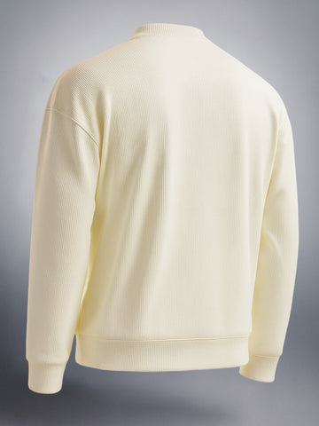 Men's White Oversized Fit Textured Casual Sweatshirt