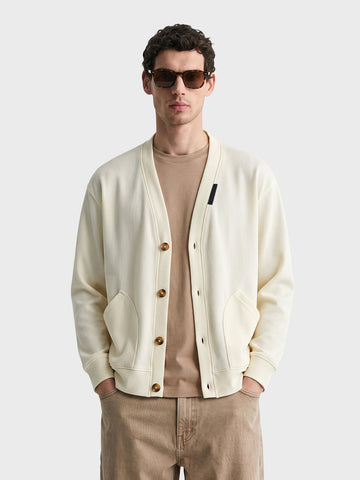 Men's Off White Oversized Fit Textured Casual Sweatshirts