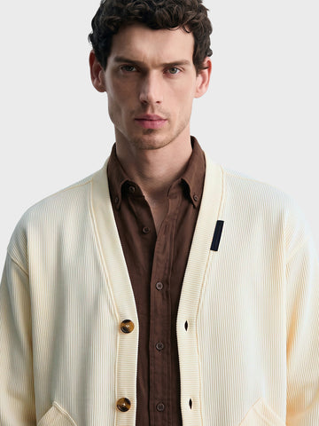 Men's Off White Oversized Fit Textured Casual Sweatshirts