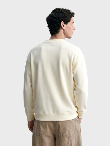 Men's Off White Oversized Fit Textured Casual Sweatshirts