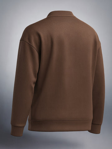 Men's Brown Oversized Fit Textured Casual Sweatshirt