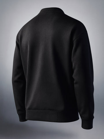 Men's Black Oversized Fit Textured Casual Sweatshirts