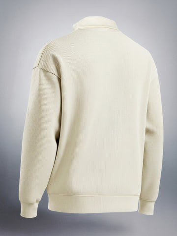Men's Off White Relaxed Fit Solid Casual Sweat Shirt