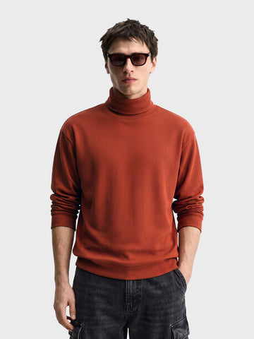 Men's Warm Amber Relaxed Fit Solid Casual Sweatshirts