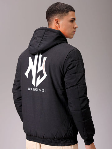 Men's Slim Fit Back Print Reversible Hooded Puffer Jacket