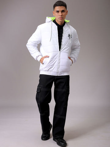 Men's Slim Fit Back Print Reversible Hooded Puffer Jacket