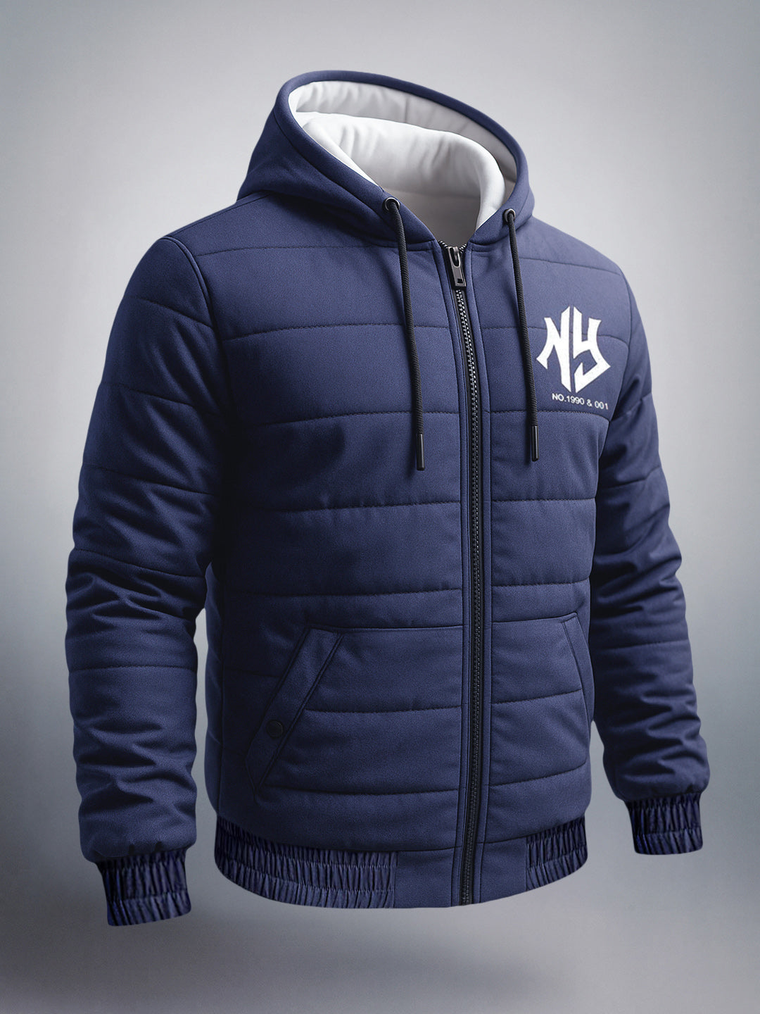 Men's Slim Fit Back Print Reversible Hooded Puffer Jacket