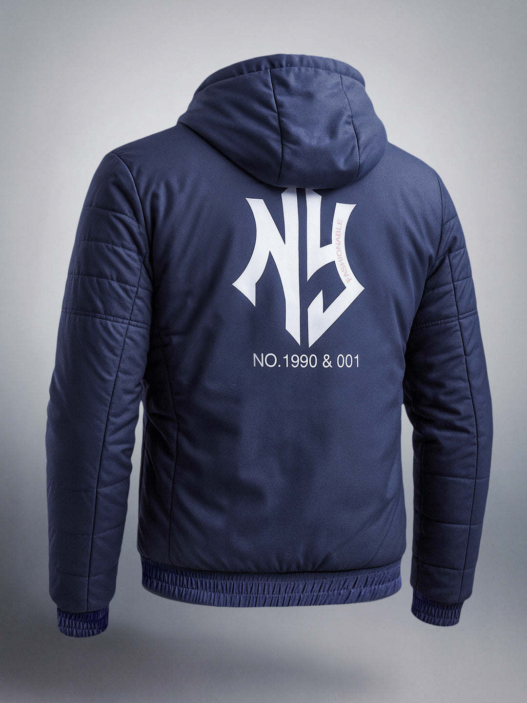 Men's Slim Fit Back Print Reversible Hooded Puffer Jacket