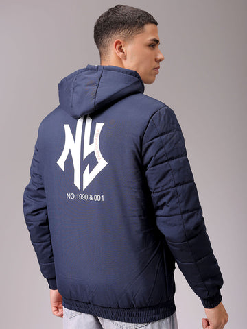 Men's Slim Fit Back Print Reversible Hooded Puffer Jacket