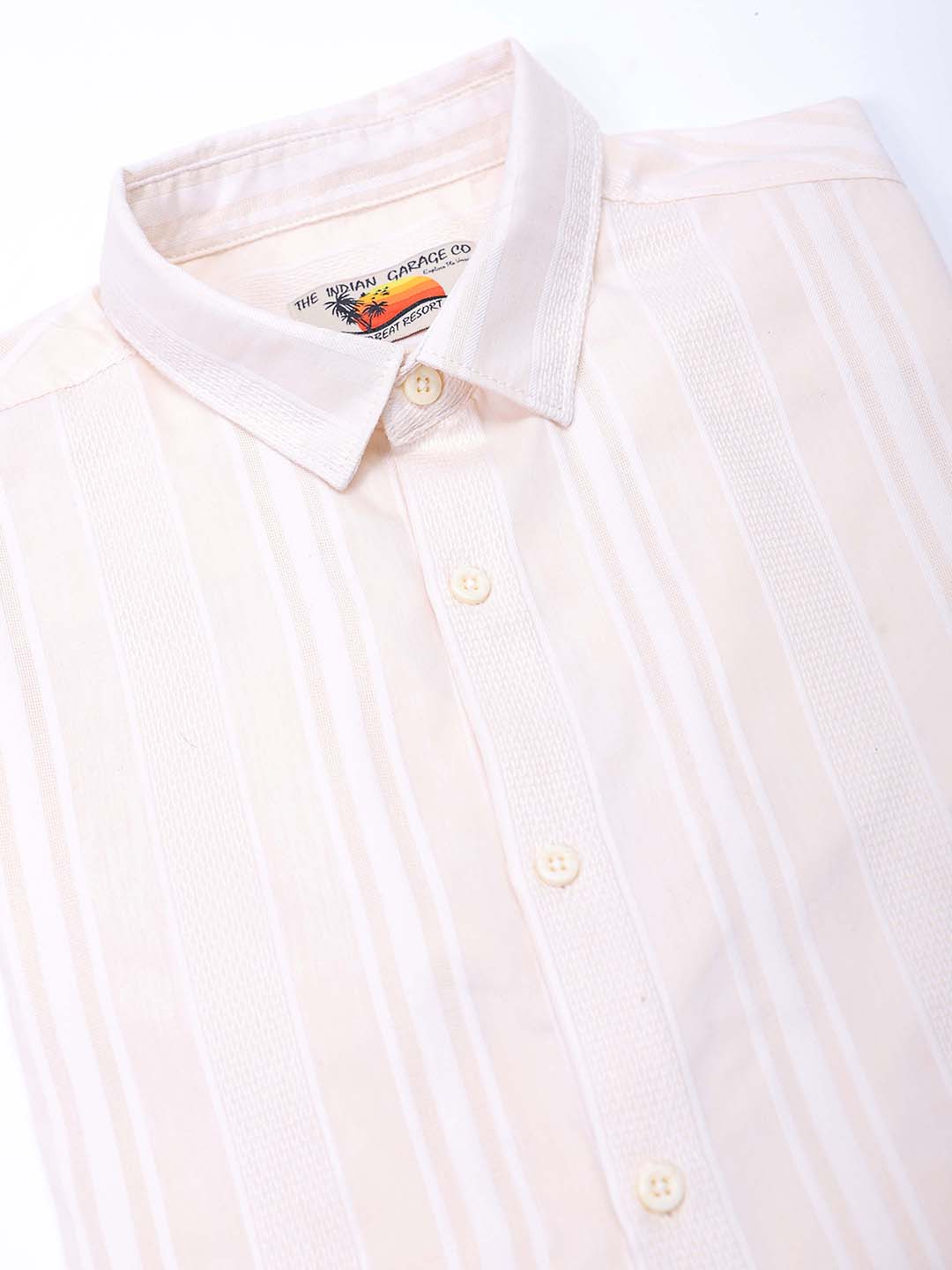 Men's White Slim Fit Striped Resortwear Shirt