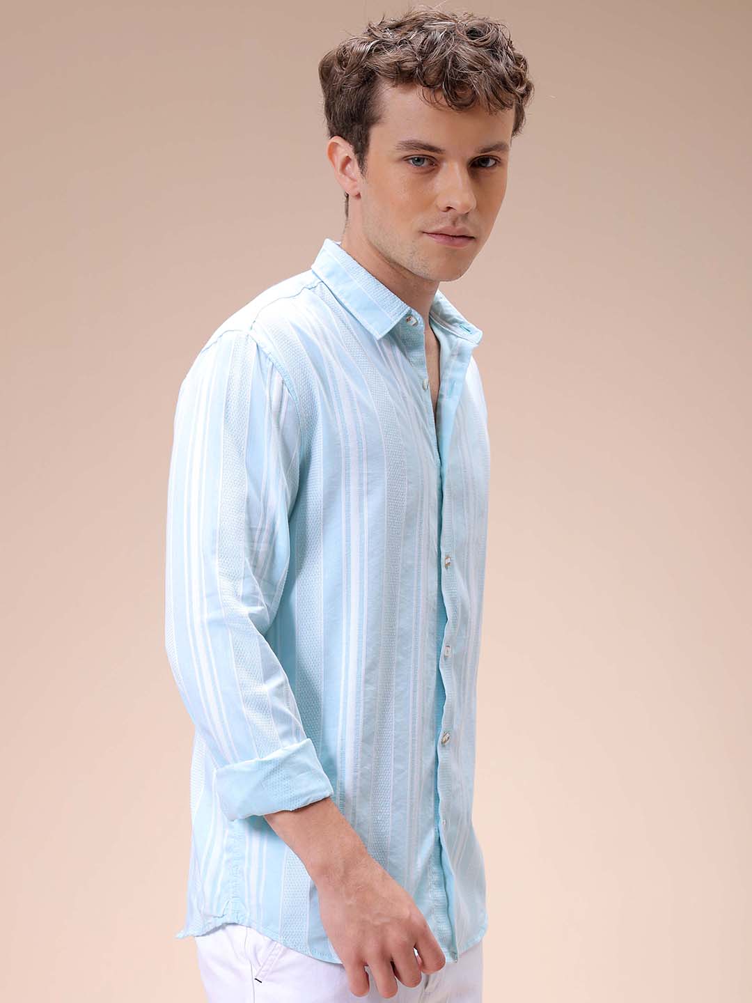 Men's Blue Slim Fit Striped Resortwear Shirt