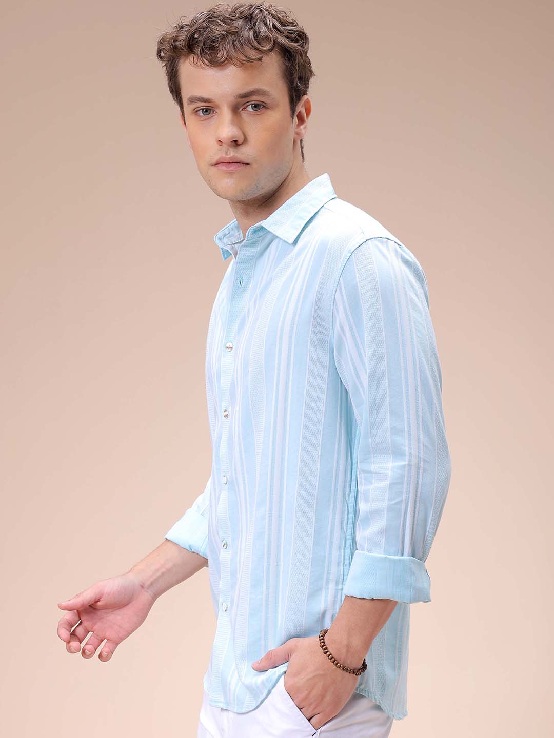 Men's Blue Slim Fit Striped Resortwear Shirt