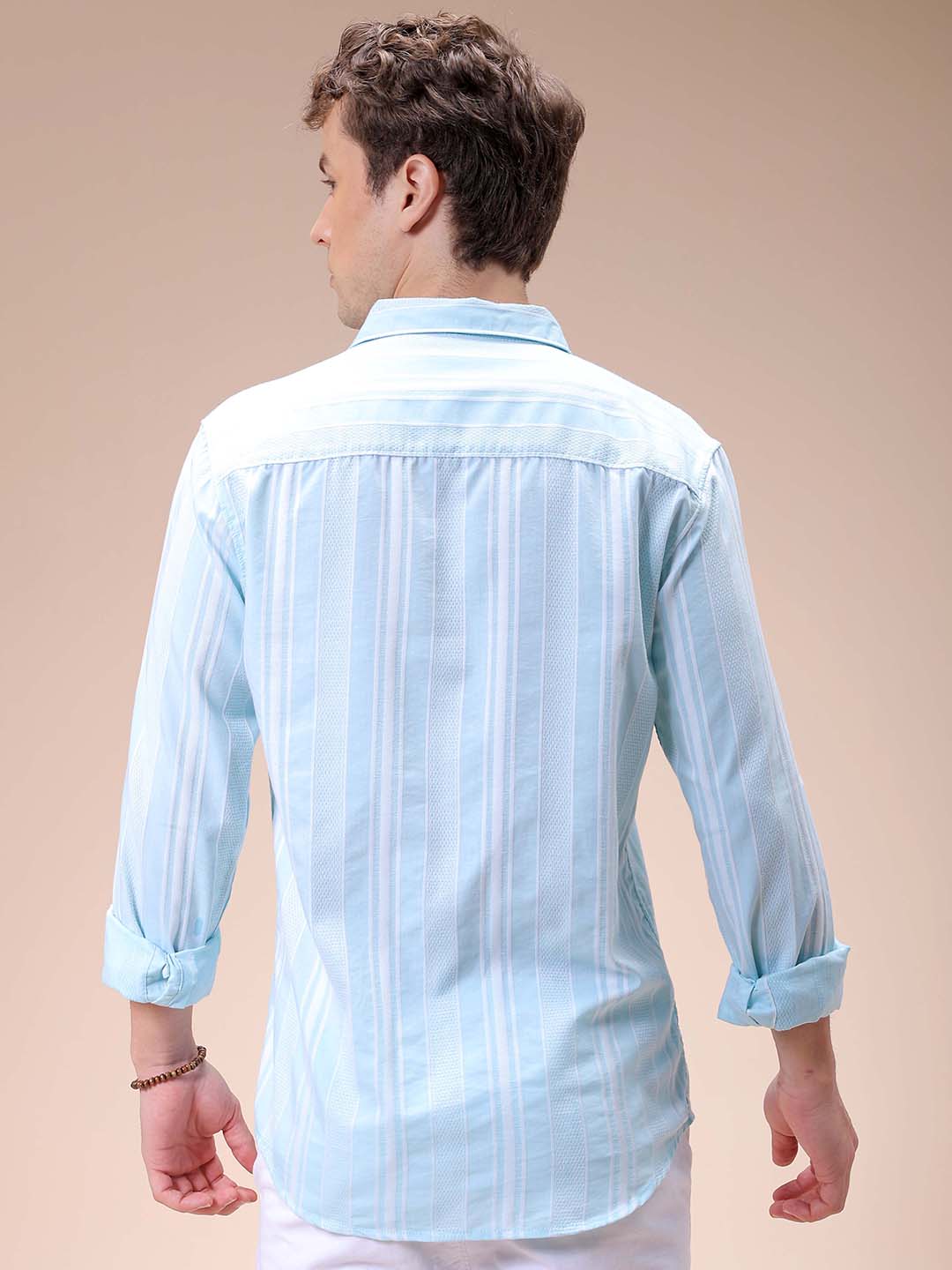 Men's Blue Slim Fit Striped Resortwear Shirt