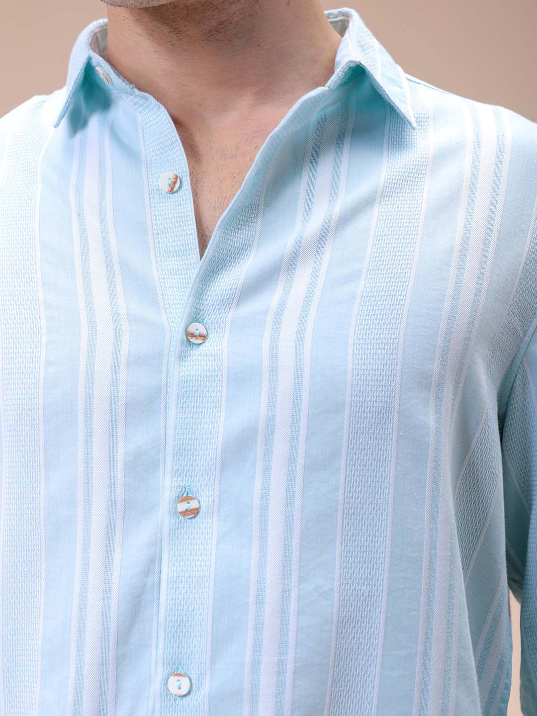 Men's Blue Slim Fit Striped Resortwear Shirt