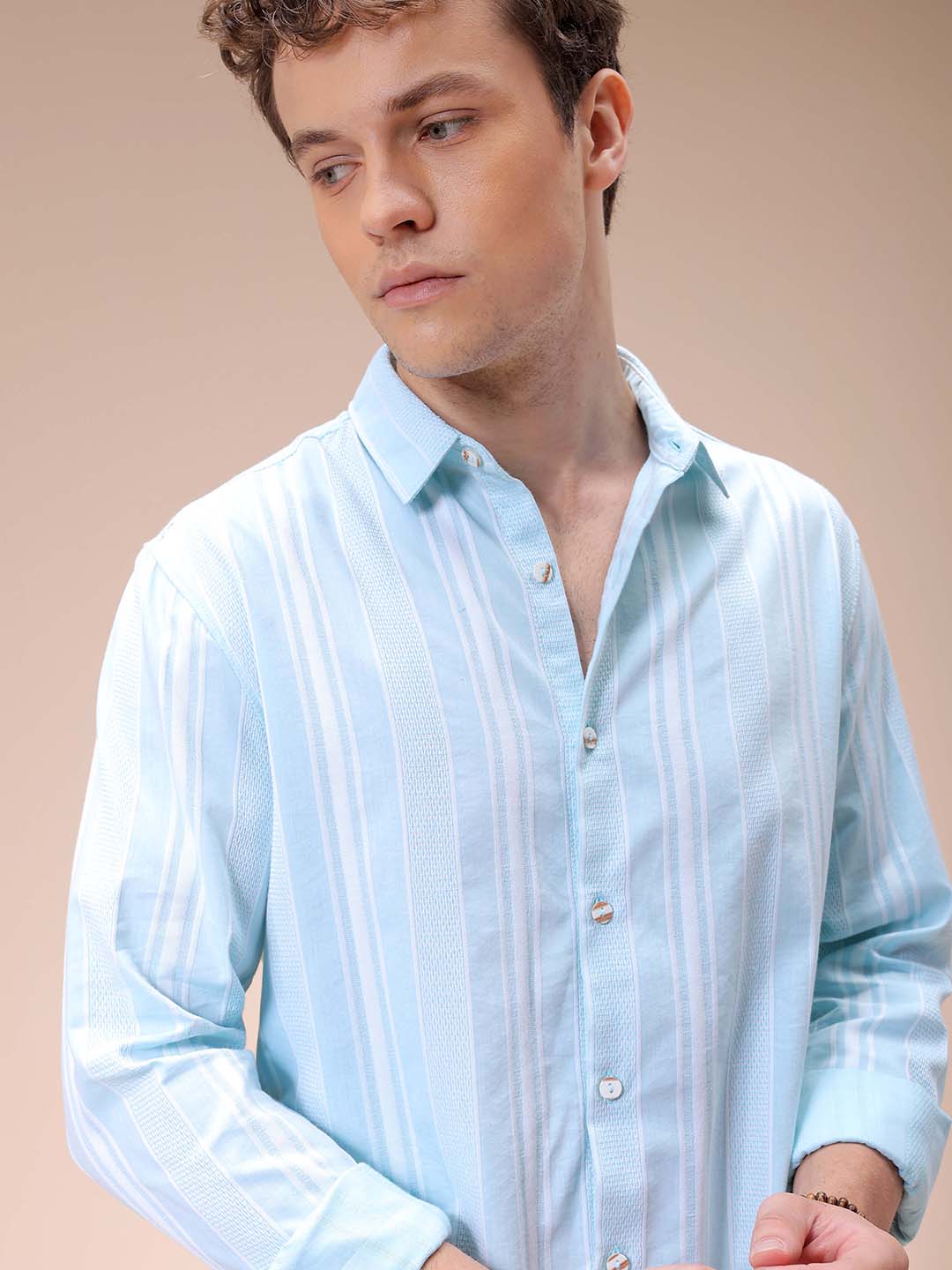 Men's Blue Slim Fit Striped Resortwear Shirt