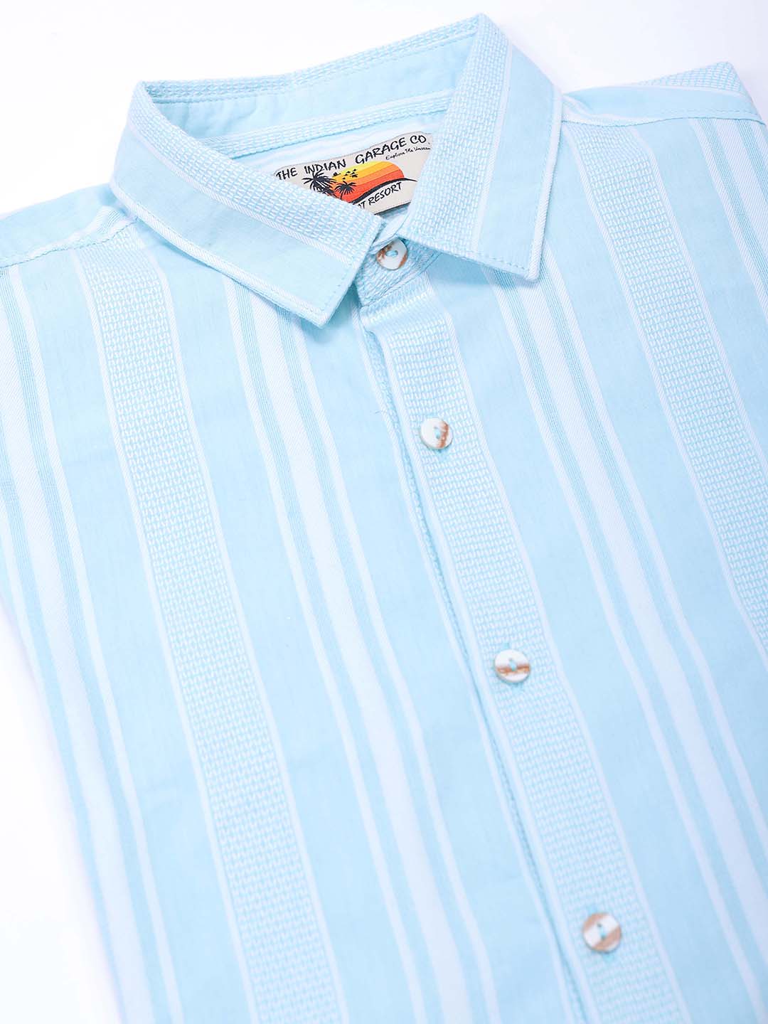 Men's Blue Slim Fit Striped Resortwear Shirt