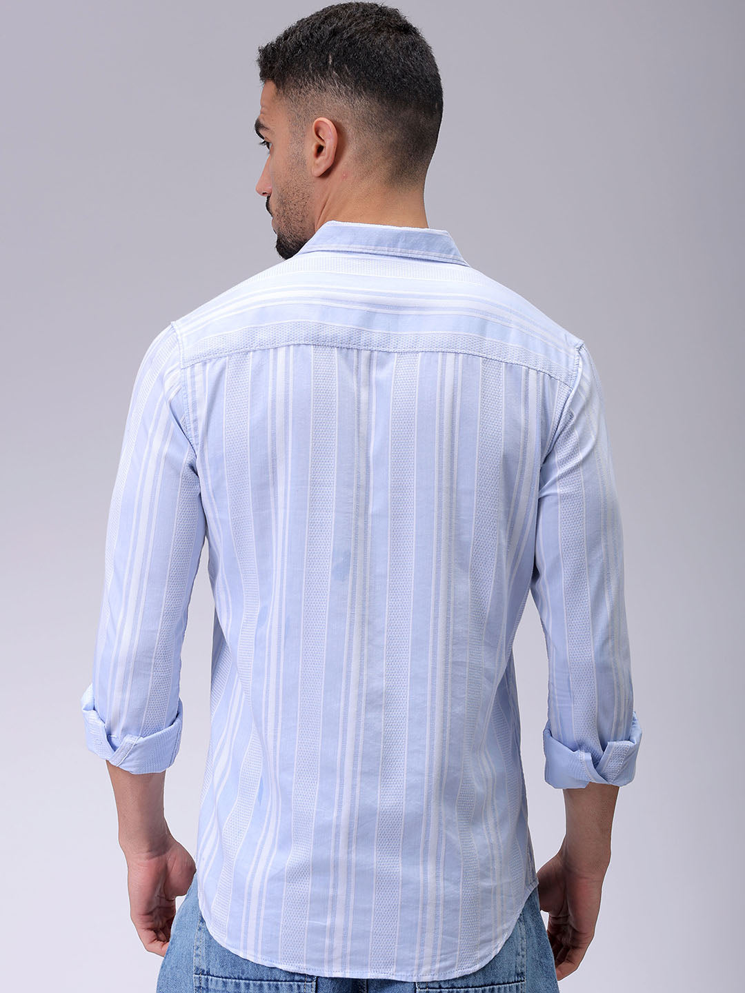 Men's Blue Slim Fit Striped Resortwear Shirt