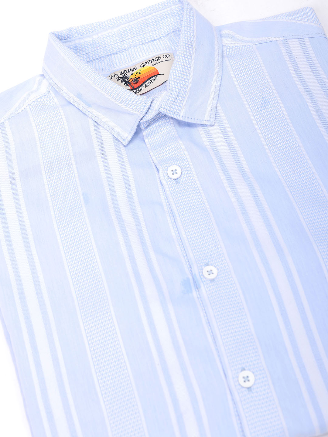 Men's Blue Slim Fit Striped Resortwear Shirt