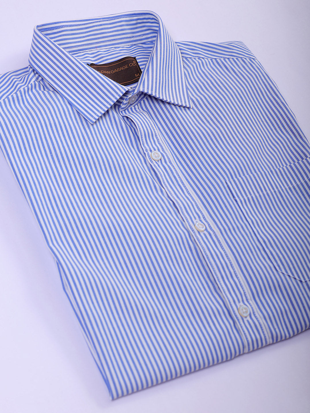 Shop Men's Blue Slim Fit Striped Formal Shirt Online.