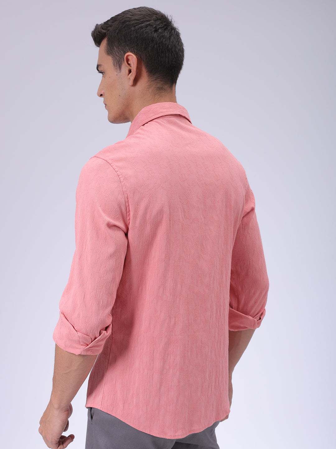 Men's Pink Slim Fit Textured Shirt