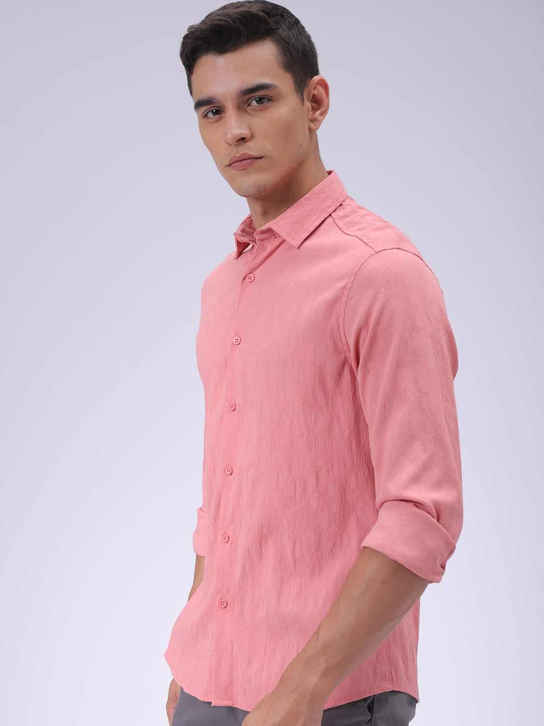 Men's Pink Slim Fit Textured Shirt